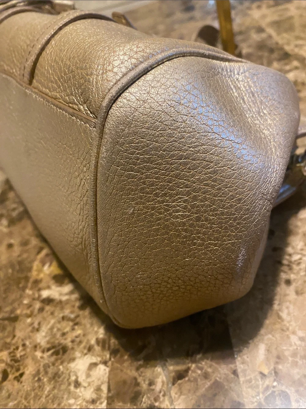Bally Metallic Gold Leather Satchel with Tassel